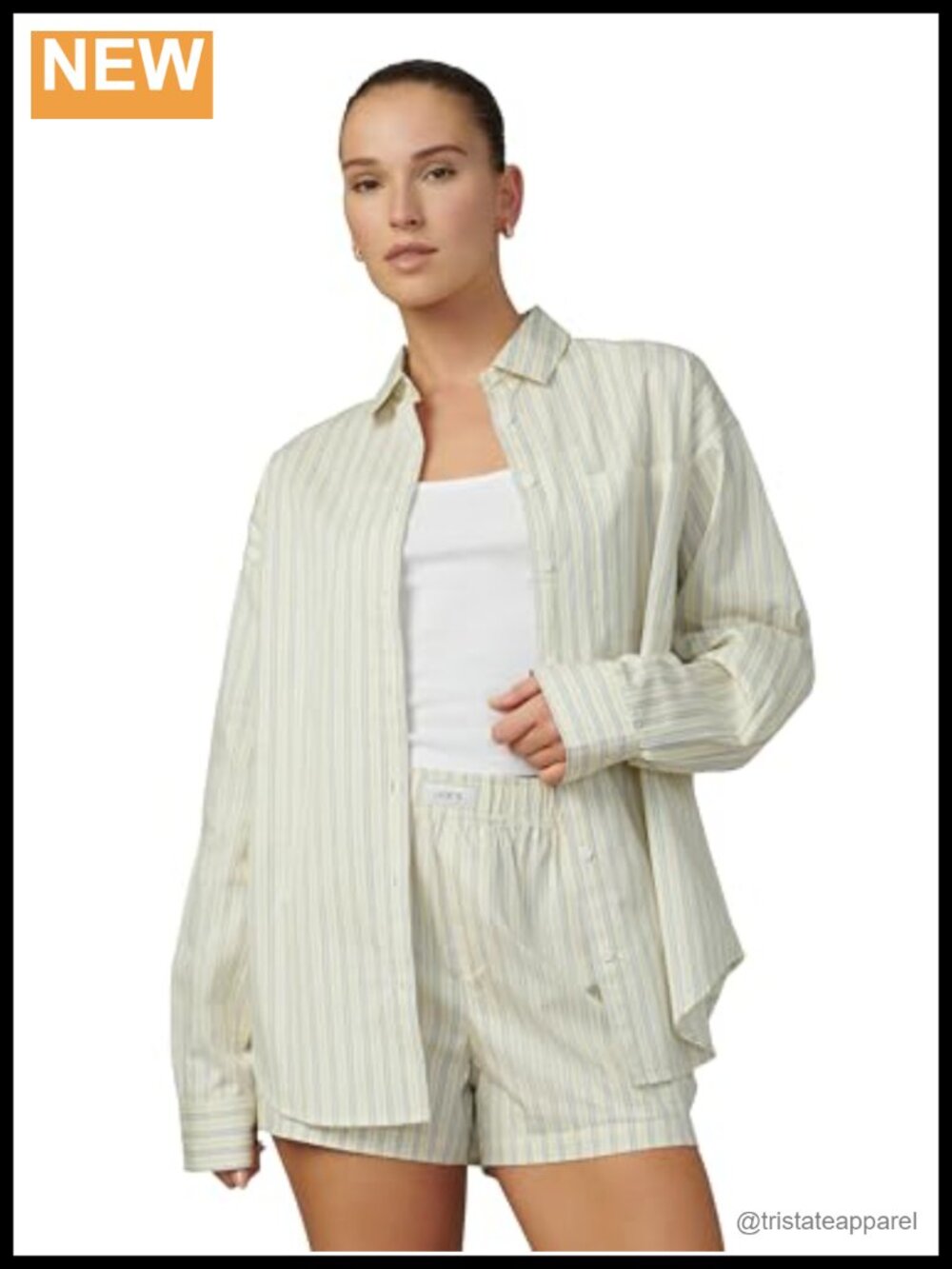 Boyfriend Button Down Shirt Striped Cotton Poplin Long Sleeve